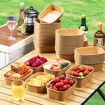 Cutie de unică folosință din hârtie kraft, dreptunghiulară, pentru takeout – Huating Bird, 100 buc, potrivită pentru prânzuri și salate
