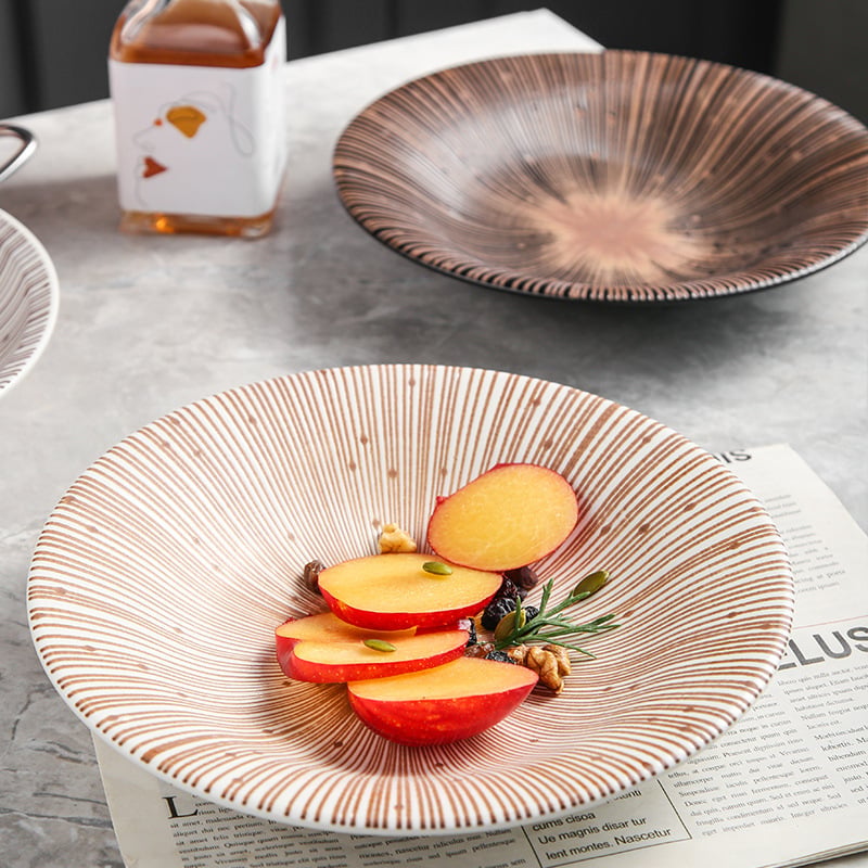 Porcelanska okrugla tanjura za posluživanje u japanskom stilu, podglazirana završna obrada, jednofarbni uzorak, prikladna za mikrovalnu pećnicu