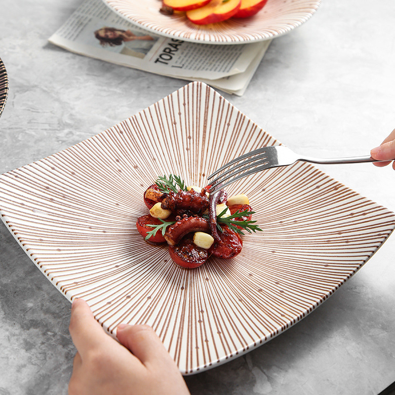 Porcelanska okrugla tanjura za posluživanje u japanskom stilu, podglazirana završna obrada, jednofarbni uzorak, prikladna za mikrovalnu pećnicu