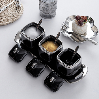 Керамичен комплект буркани за подправки в скандинавски стил – сол и MSG буркани, модерен минималистичен дизайн, персонализирано лого