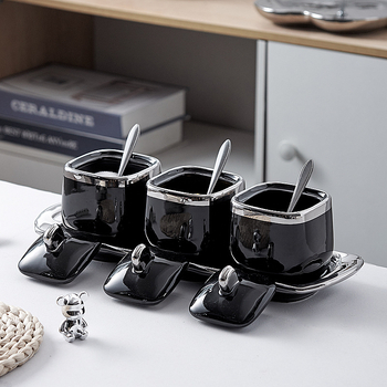 Керамичен комплект буркани за подправки в скандинавски стил – сол и MSG буркани, модерен минималистичен дизайн, персонализирано лого