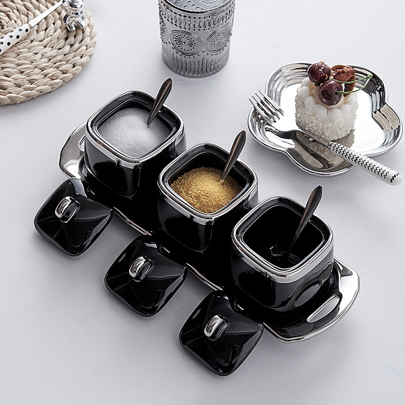 Керамичен комплект буркани за подправки в скандинавски стил – сол и MSG буркани, модерен минималистичен дизайн, персонализирано лого