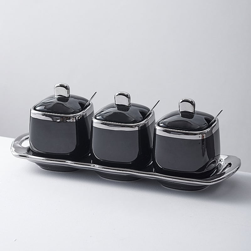 Керамичен комплект буркани за подправки в скандинавски стил – сол и MSG буркани, модерен минималистичен дизайн, персонализирано лого