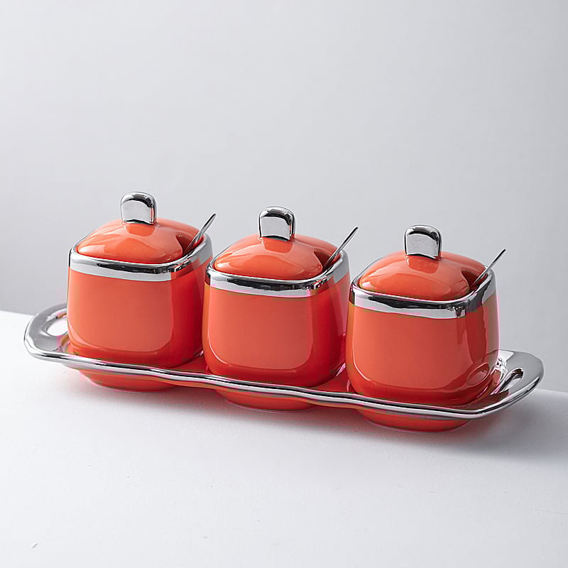 Керамичен комплект буркани за подправки в скандинавски стил – сол и MSG буркани, модерен минималистичен дизайн, персонализирано лого