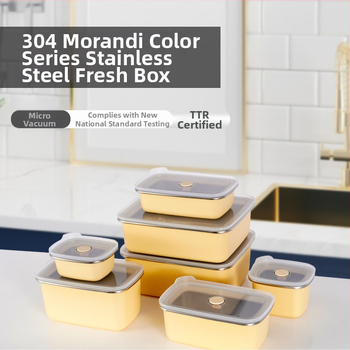 304 rozsdamentes acélból készült frissességmegőrző doboz, téglalap alakú zárható tároló háztartási hűtőhöz, mikrohullámú sütőbe tehető