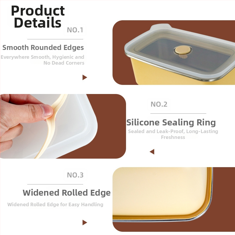 304 rozsdamentes acélból készült frissességmegőrző doboz, téglalap alakú zárható tároló háztartási hűtőhöz, mikrohullámú sütőbe tehető