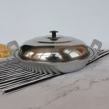 Aluminijska tava s ravnim dnom – kineski stil, višeslojno dno, poklop od nehrđajućeg čelika, pogodno za plinsku ploču