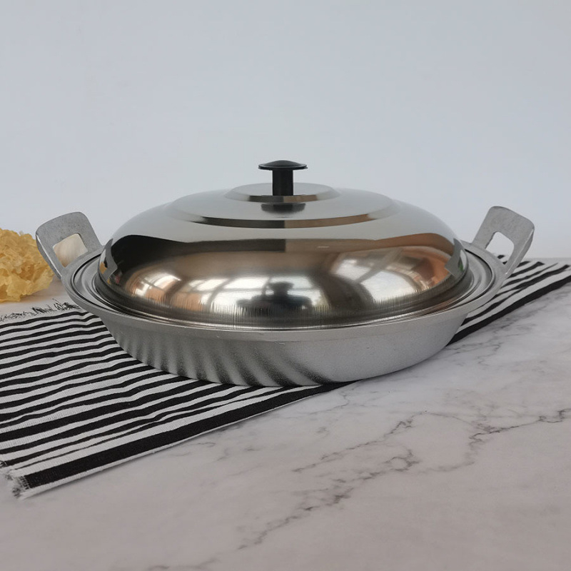Aluminijska tava s ravnim dnom – kineski stil, višeslojno dno, poklop od nehrđajućeg čelika, pogodno za plinsku ploču
