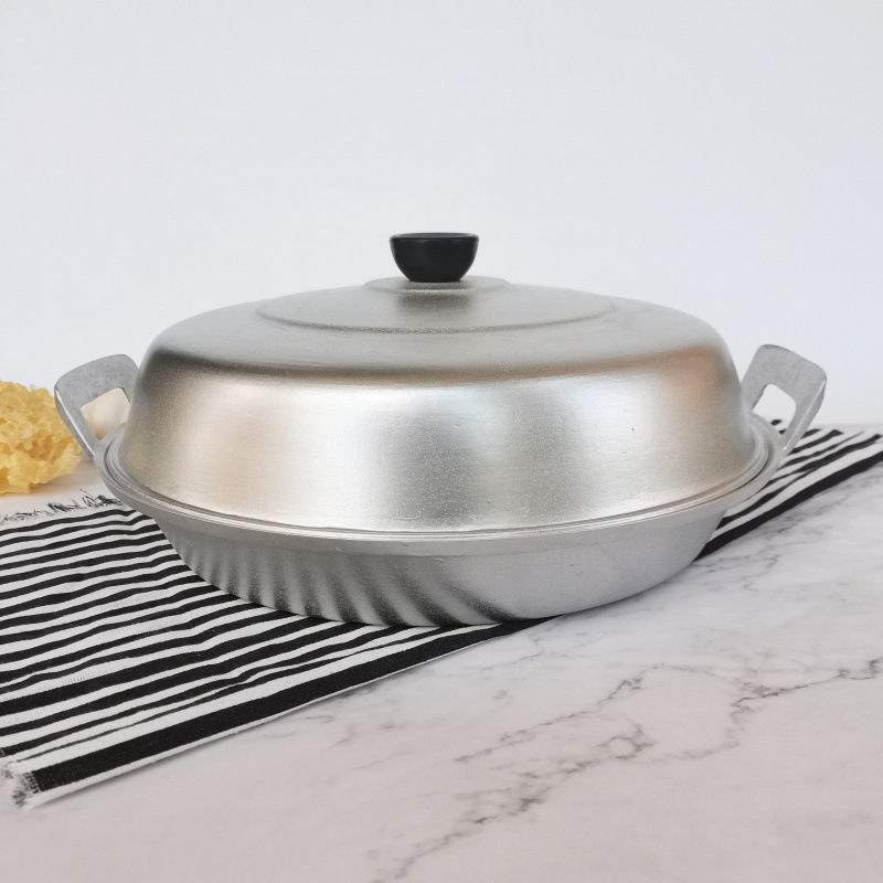 Aluminijska tava s ravnim dnom – kineski stil, višeslojno dno, poklop od nehrđajućeg čelika, pogodno za plinsku ploču