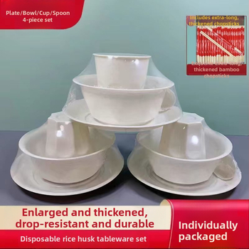 Jednorazový servis na stolovanie – štvordielny set: misky a paličky na jedlo (plast, nerozložiteľný, potravinárska kvalita)