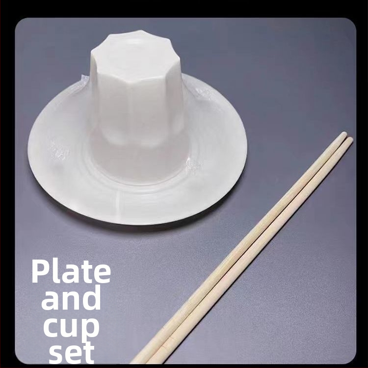 Jednorazový servis na stolovanie – štvordielny set: misky a paličky na jedlo (plast, nerozložiteľný, potravinárska kvalita)