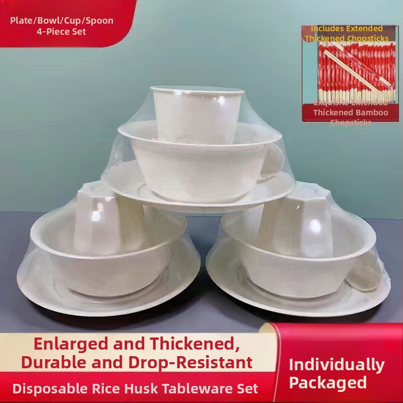 Jednorazový servis na stolovanie – štvordielny set: misky a paličky na jedlo (plast, nerozložiteľný, potravinárska kvalita)