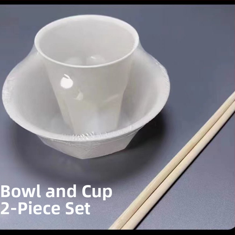 Jednorazový servis na stolovanie – štvordielny set: misky a paličky na jedlo (plast, nerozložiteľný, potravinárska kvalita)