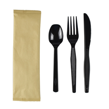 Jednokratni plastični set pribora (nož, vilica, žlica) – biorazgradiv, otisnuti logotip, prilagodba dostupna, debela žlica, pravokutni oblik