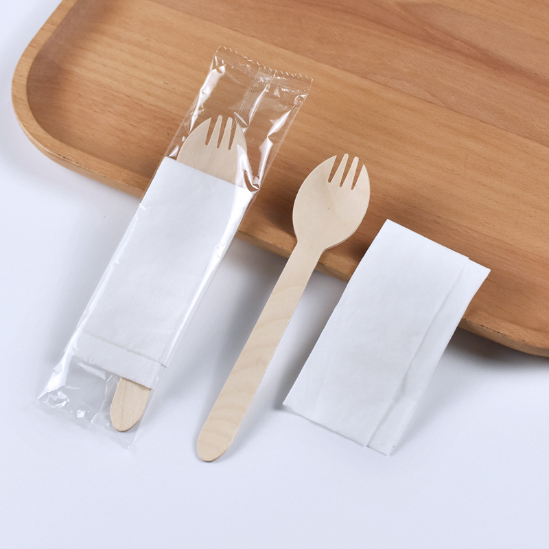 Jednokratni plastični set pribora (nož, vilica, žlica) – biorazgradiv, otisnuti logotip, prilagodba dostupna, debela žlica, pravokutni oblik