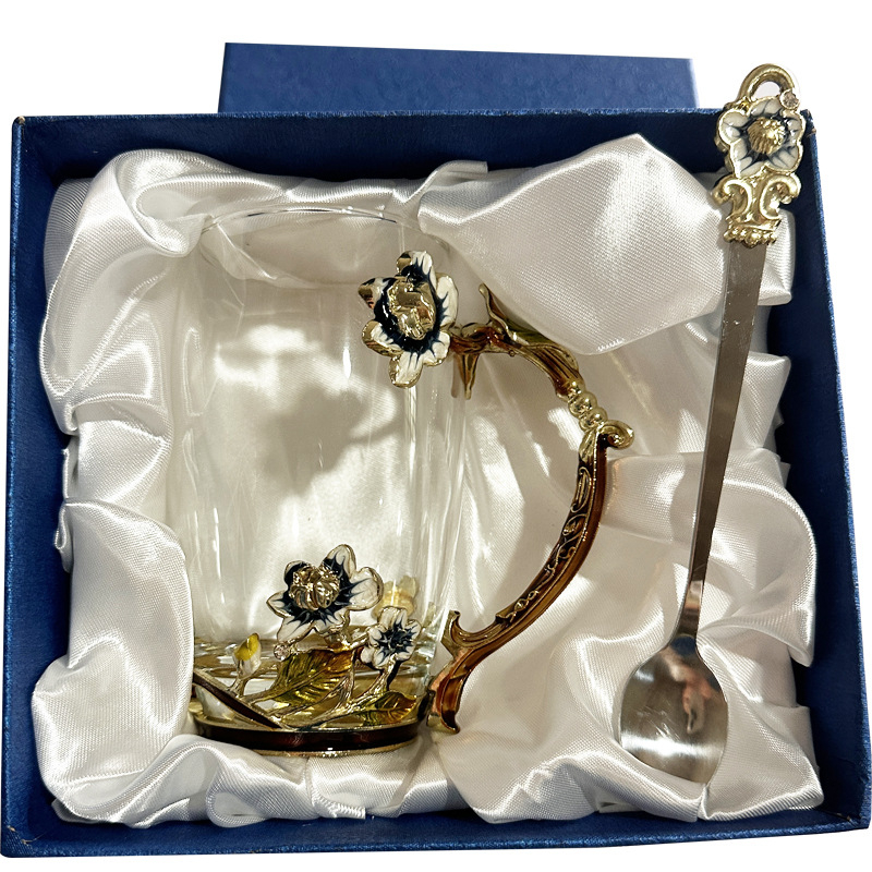 Emajlirane čaše za vodu i čaj s cvjetnim uzorkom, staklena čaša otporna na toplinu, kućni set čaša, kreativni dar visoke kvalitete