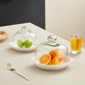 Mikrohullámú sütőhöz üveg fedél – ólommentes, élelmiszer-minőségű, átlátszó, magas hőmérséklet-tűrés, porvédő és frissesség megőrző süteményekhez és gyümölcsökhöz