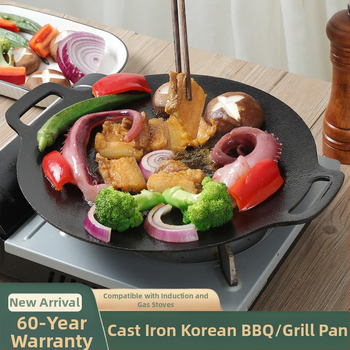 Öntöttvas négyszögletes grill serpenyő, koreai stílusú teppanyaki, felület elektroforézis-kezeléssel, összecsukható