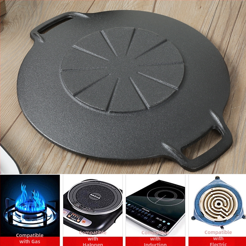 Öntöttvas négyszögletes grill serpenyő, koreai stílusú teppanyaki, felület elektroforézis-kezeléssel, összecsukható