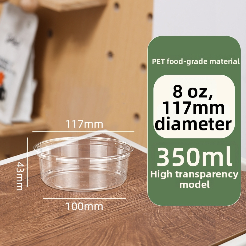 Egyszer használatos vastagított műanyag tál fedővel, átlátszó, elvitelre (anyag: műanyag; mikrohullámú sütő: nem; testreszabható)