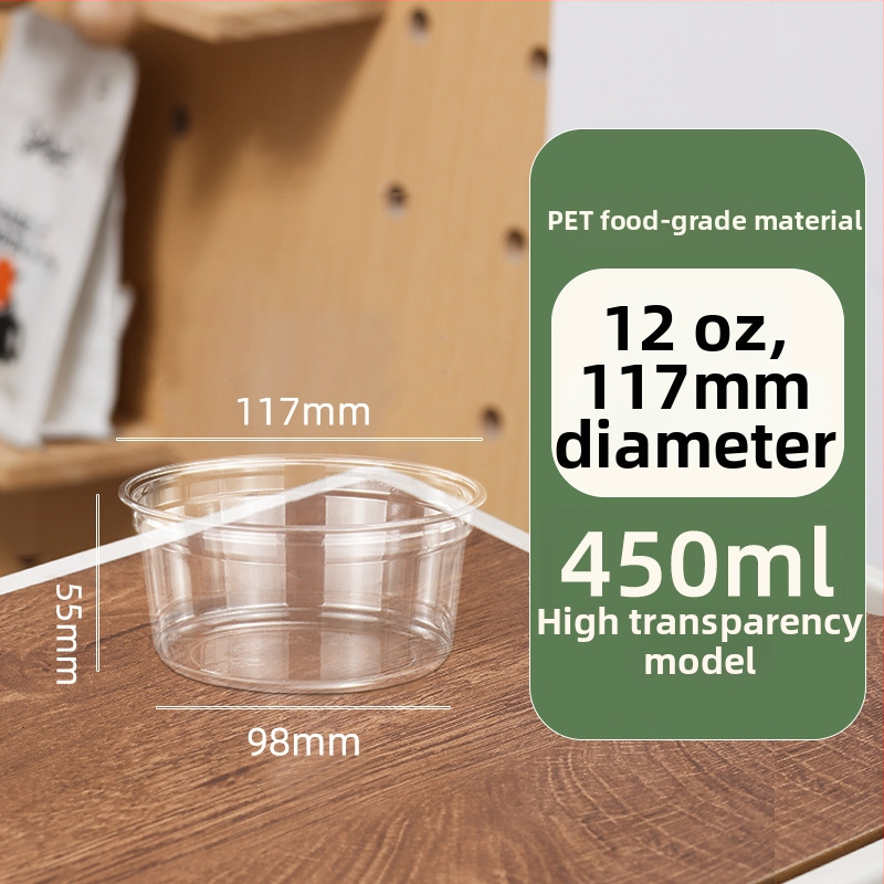 Egyszer használatos vastagított műanyag tál fedővel, átlátszó, elvitelre (anyag: műanyag; mikrohullámú sütő: nem; testreszabható)