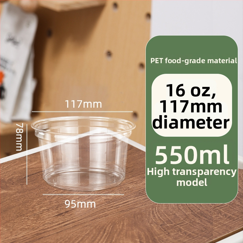 Egyszer használatos vastagított műanyag tál fedővel, átlátszó, elvitelre (anyag: műanyag; mikrohullámú sütő: nem; testreszabható)