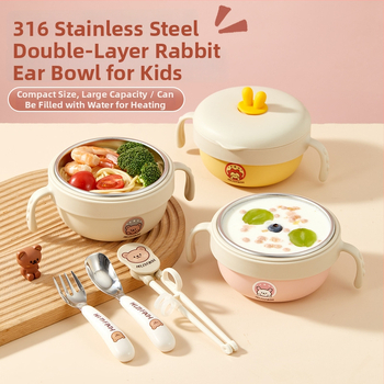 Set dječjeg posuđa od 316 nerđajućeg čelika s dizajnom Bear Family, 5 komada, za djecu od 12 mjeseci i starije