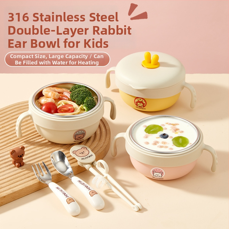 Set dječjeg posuđa od 316 nerđajućeg čelika s dizajnom Bear Family, 5 komada, za djecu od 12 mjeseci i starije
