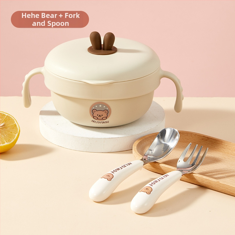 Set dječjeg posuđa od 316 nerđajućeg čelika s dizajnom Bear Family, 5 komada, za djecu od 12 mjeseci i starije