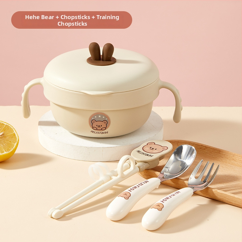 Set dječjeg posuđa od 316 nerđajućeg čelika s dizajnom Bear Family, 5 komada, za djecu od 12 mjeseci i starije