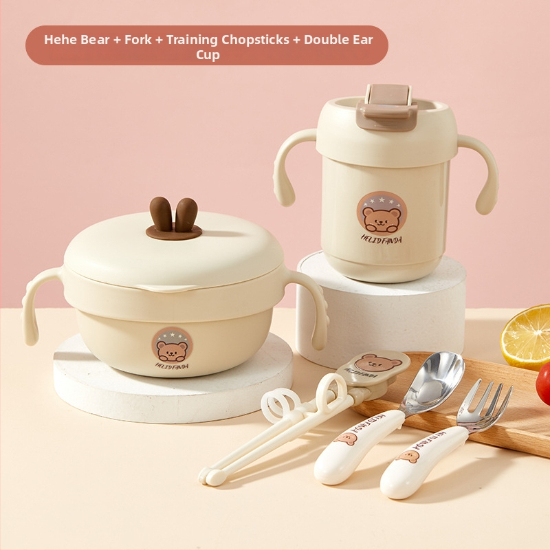 Set dječjeg posuđa od 316 nerđajućeg čelika s dizajnom Bear Family, 5 komada, za djecu od 12 mjeseci i starije