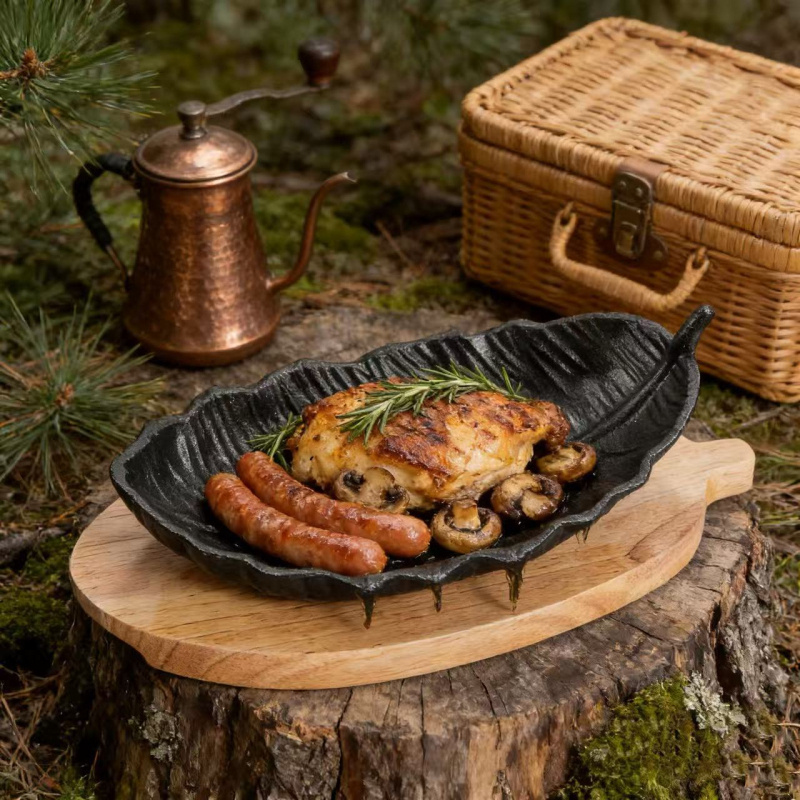 Ljevnjak od lijevanog željeza za griliranje, ovalnog oblika, debeli dizajn, za steak i pečeno meso