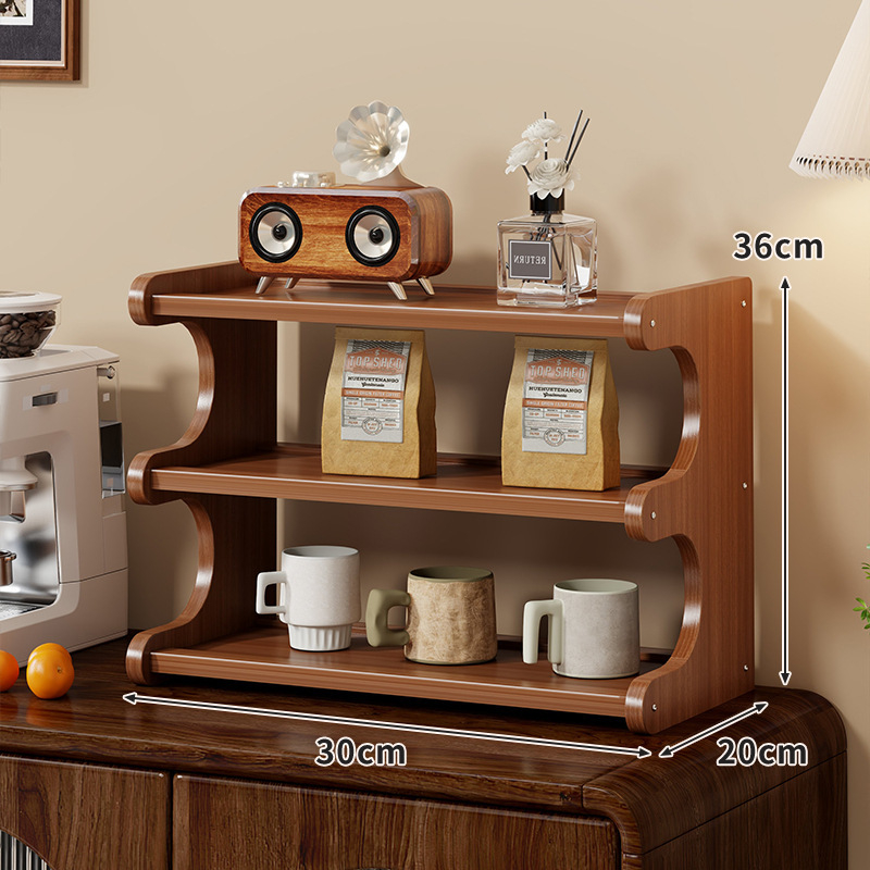 Držač za šalice od drveta, stolni, četiri razine, velik kapacitet, light luxury retro stil, bez bušenja