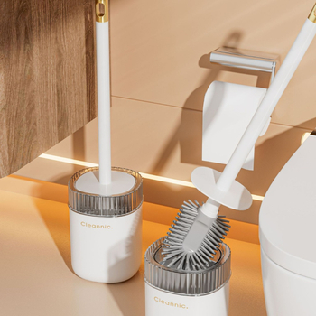Četka za WC sa silikonskom dugom drškom, zidno montiranje bez bušenja, set s postoljem