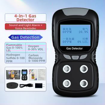 Rendkívüli mentési verzió: 4 az 1-ben gázdetektor, hordozható T-804, mérési tartomány 50, észleli gyúlékony gázokat CO CO2 H2, pontosság 30%