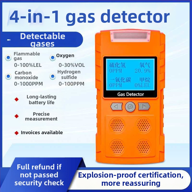 Спасителна версия: 4-в-1 газов детектор T-804, преносим, диапазон на измерване 50, засича запалими газове, CO, CO2, H2, точност 30%