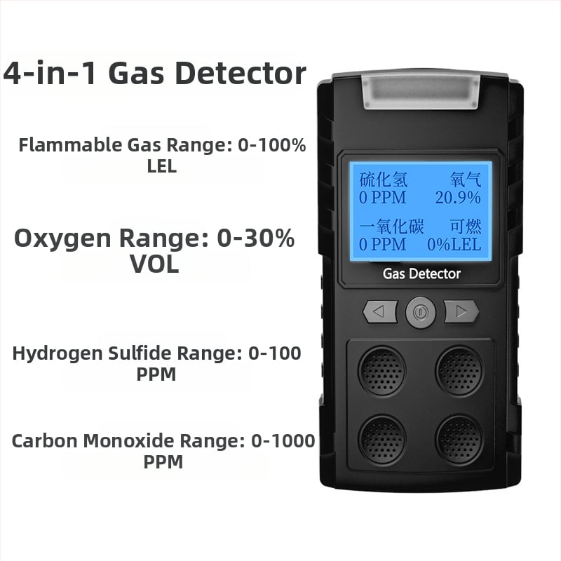 Rendkívüli mentési verzió: 4 az 1-ben gázdetektor, hordozható T-804, mérési tartomány 50, észleli gyúlékony gázokat CO CO2 H2, pontosság 30%