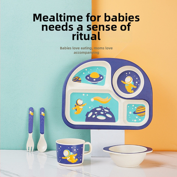 Gyerekeknek szóló étkészlet - leesésálló, aranyos gyerekes tál karikatúra mintával, melamin, 1 darab készlet, 3 hónapos kortól