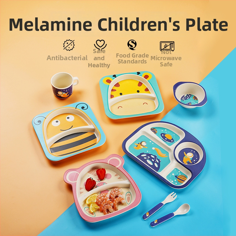 Gyerekeknek szóló étkészlet - leesésálló, aranyos gyerekes tál karikatúra mintával, melamin, 1 darab készlet, 3 hónapos kortól