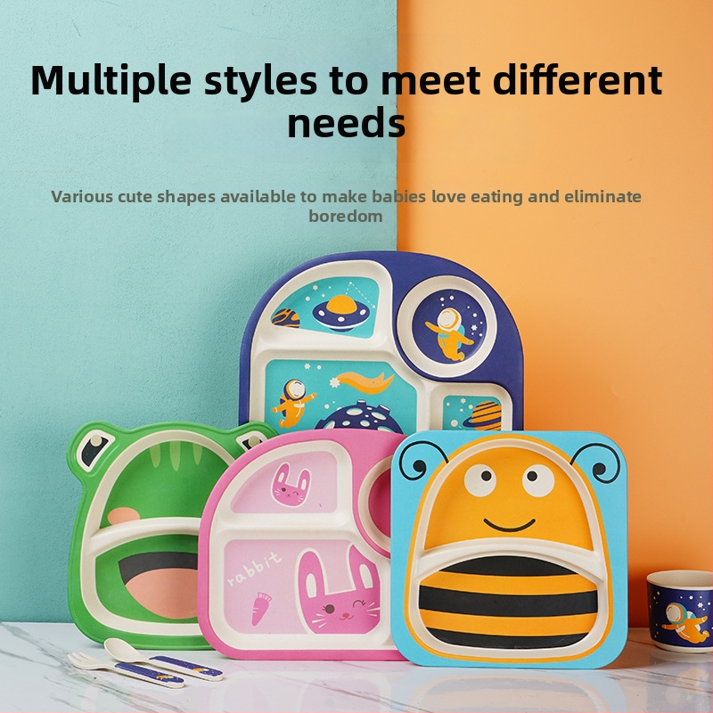 Gyerekeknek szóló étkészlet - leesésálló, aranyos gyerekes tál karikatúra mintával, melamin, 1 darab készlet, 3 hónapos kortól