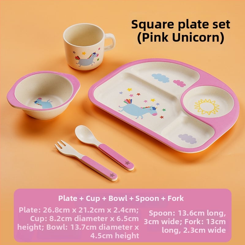 Gyerekeknek szóló étkészlet - leesésálló, aranyos gyerekes tál karikatúra mintával, melamin, 1 darab készlet, 3 hónapos kortól