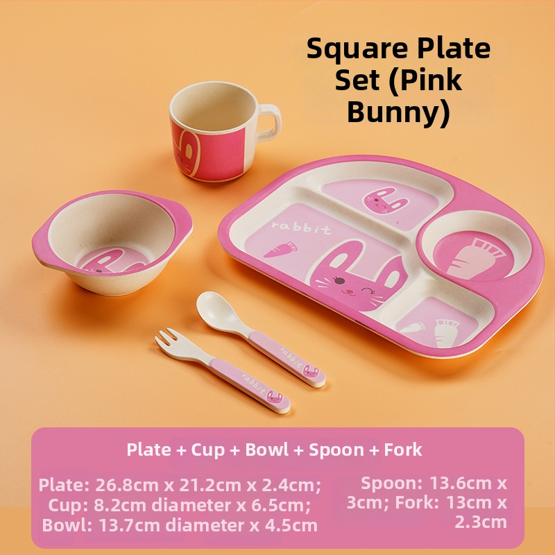 Gyerekeknek szóló étkészlet - leesésálló, aranyos gyerekes tál karikatúra mintával, melamin, 1 darab készlet, 3 hónapos kortól