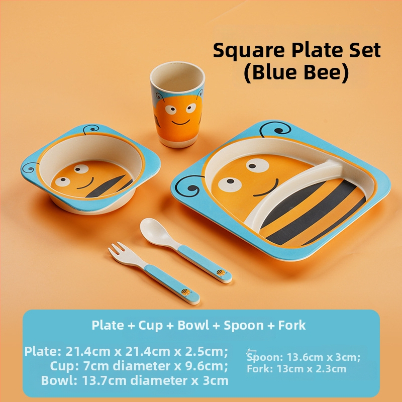 Gyerekeknek szóló étkészlet - leesésálló, aranyos gyerekes tál karikatúra mintával, melamin, 1 darab készlet, 3 hónapos kortól