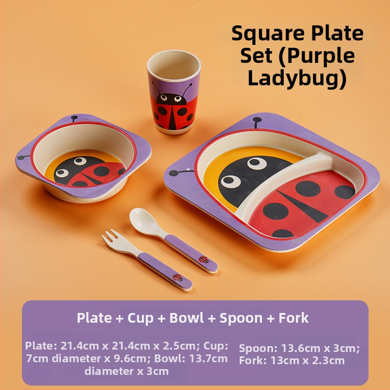 Gyerekeknek szóló étkészlet - leesésálló, aranyos gyerekes tál karikatúra mintával, melamin, 1 darab készlet, 3 hónapos kortól