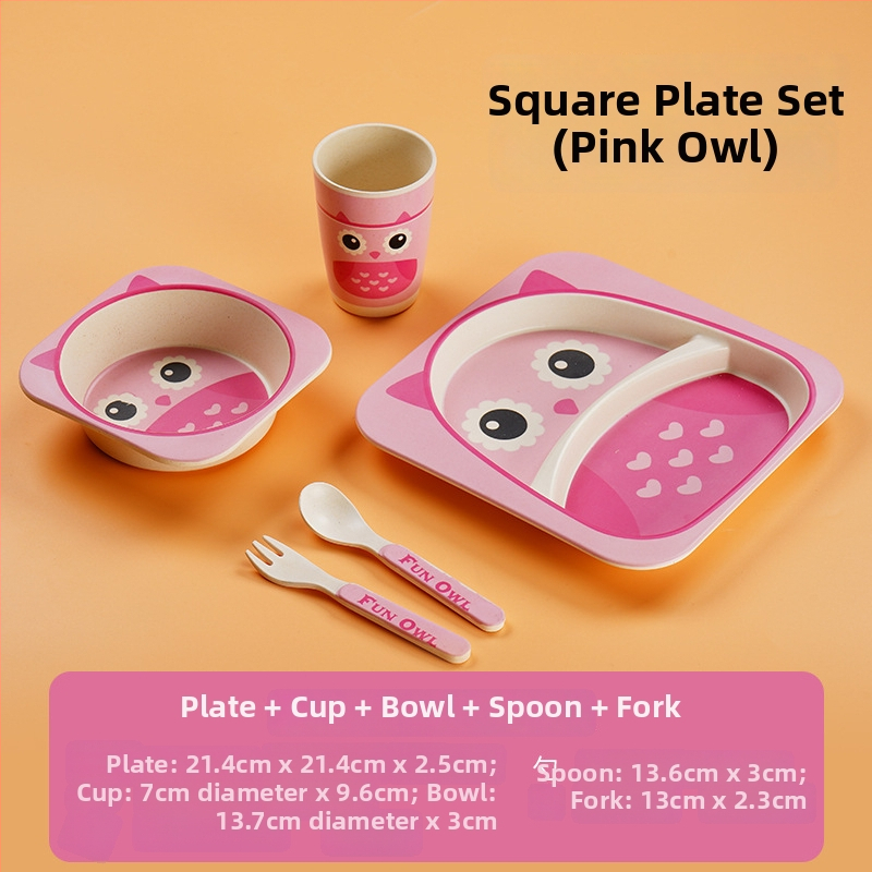 Gyerekeknek szóló étkészlet - leesésálló, aranyos gyerekes tál karikatúra mintával, melamin, 1 darab készlet, 3 hónapos kortól