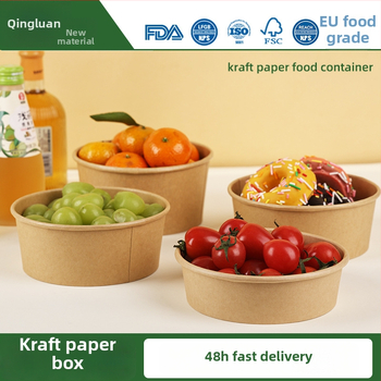 Kraftový papier jednorazová misa, okrúhla papierová krabička na obed, misa na ryžu, misa na okamžité rezance, pikniková krabička, krabička na ovocie