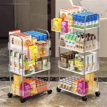 Raft mobil pentru gustări, 3 etaje, din plastic, bază pe podea, design creativ, multi-raft