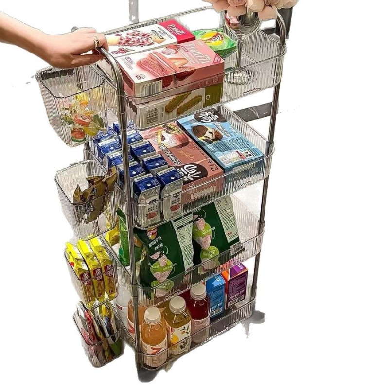 Raft mobil pentru gustări, 3 etaje, din plastic, bază pe podea, design creativ, multi-raft