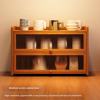 Raft de stocare pentru pahare din bambus, 3 etaje, de birou, anti-praf, organizator multifuncțional