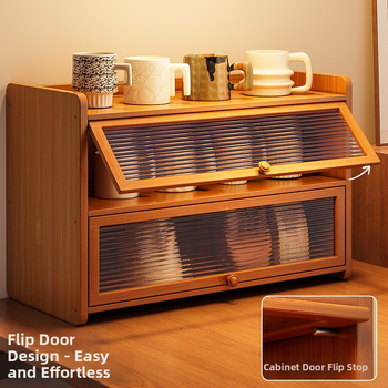 Raft de stocare pentru pahare din bambus, 3 etaje, de birou, anti-praf, organizator multifuncțional